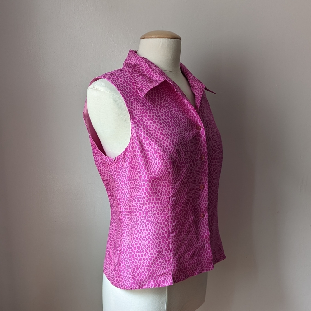 Vintage Pink Snakeskin-Print Sleeveless Button-Down Top
